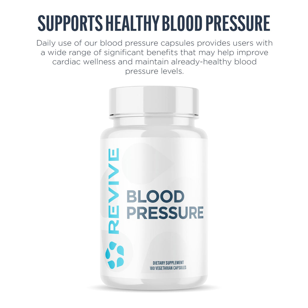 Revive MD Blood Pressure Support Supplement - Supports Heart and Circulatory Health, Energy & Daily Wellness - Magnesium, Potassium, Folic Acid & Garlic Formula (180 Vegetarian Capsules, 60 Servings) - TrustMedUSA