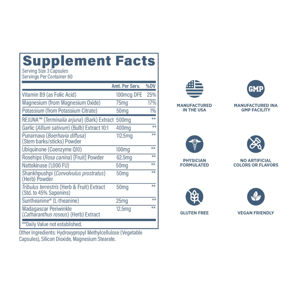 Revive MD Blood Pressure Support Supplement - Supports Heart and Circulatory Health, Energy & Daily Wellness - Magnesium, Potassium, Folic Acid & Garlic Formula (180 Vegetarian Capsules, 60 Servings) - TrustMedUSA