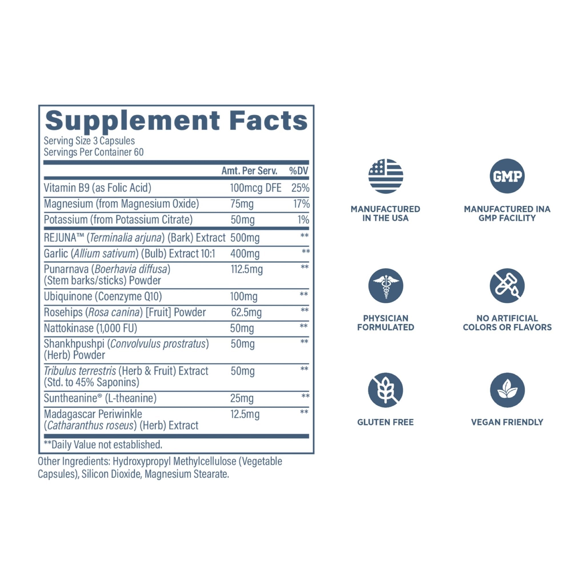 Revive MD Blood Pressure Support Supplement - Supports Heart and Circulatory Health, Energy & Daily Wellness - Magnesium, Potassium, Folic Acid & Garlic Formula (180 Vegetarian Capsules, 60 Servings) - TrustMedUSA