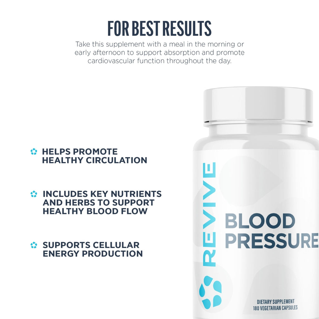 Revive MD Blood Pressure Support Supplement - Supports Heart and Circulatory Health, Energy & Daily Wellness - Magnesium, Potassium, Folic Acid & Garlic Formula (180 Vegetarian Capsules, 60 Servings) - TrustMedUSA