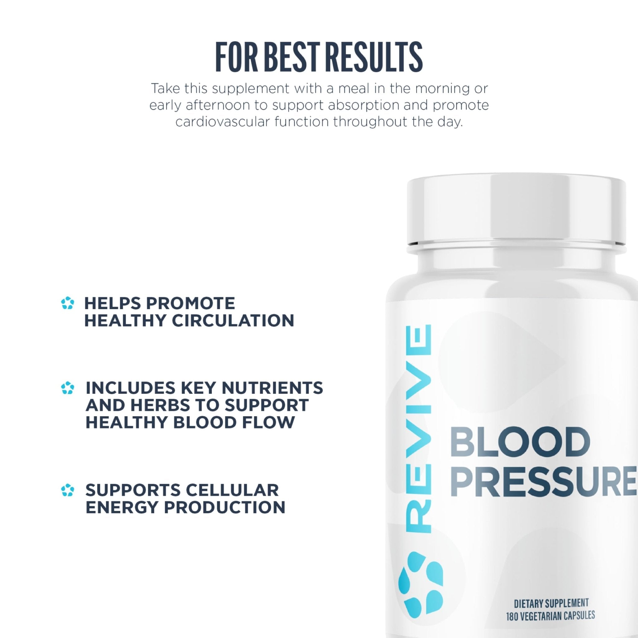 Revive MD Blood Pressure Support Supplement - Supports Heart and Circulatory Health, Energy & Daily Wellness - Magnesium, Potassium, Folic Acid & Garlic Formula (180 Vegetarian Capsules, 60 Servings) - TrustMedUSA