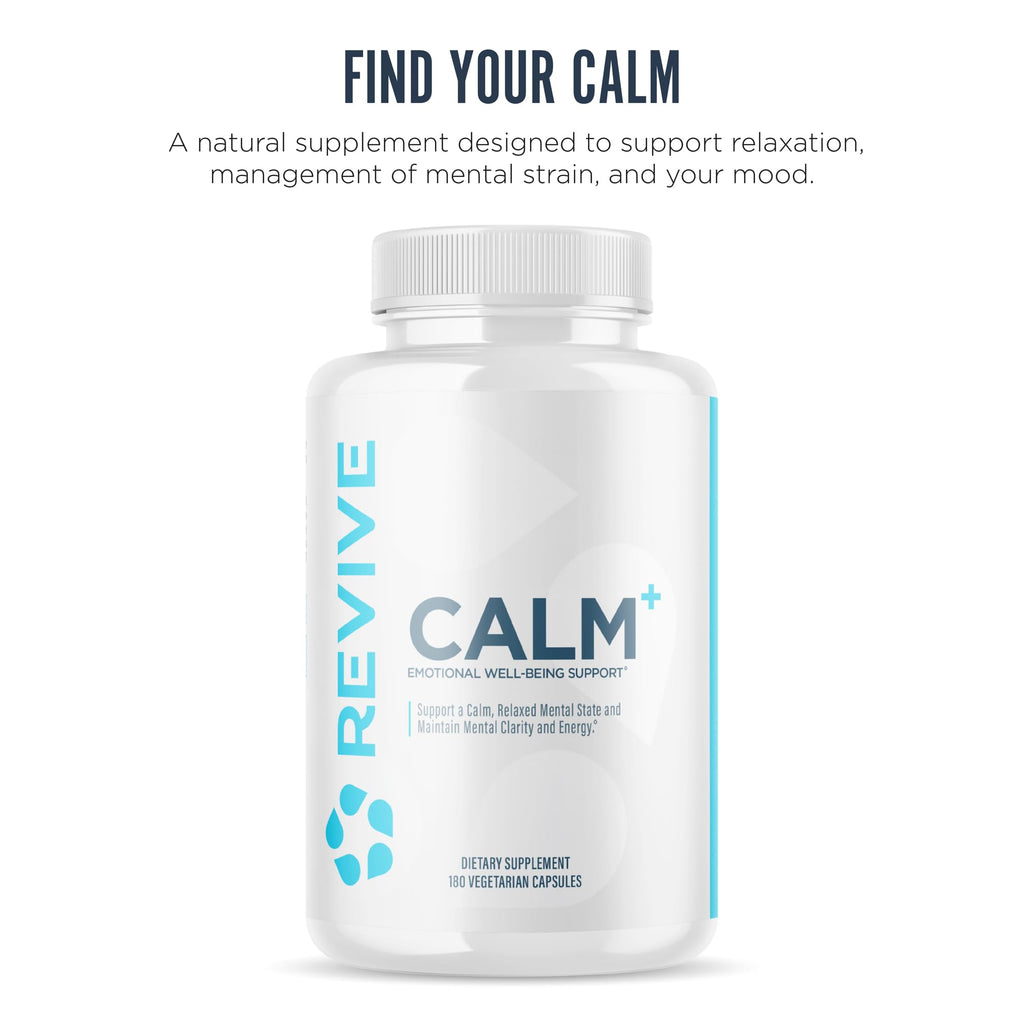 Revive MD Calm, Emotional Well-Being Support Supplement - Stress Management for Men & Women - Mood Enhancement Supplement Promotes Relaxation with L-Theanine, GABA & 5-HTP (180 Capsules, 30 Servings) - TrustMedUSA
