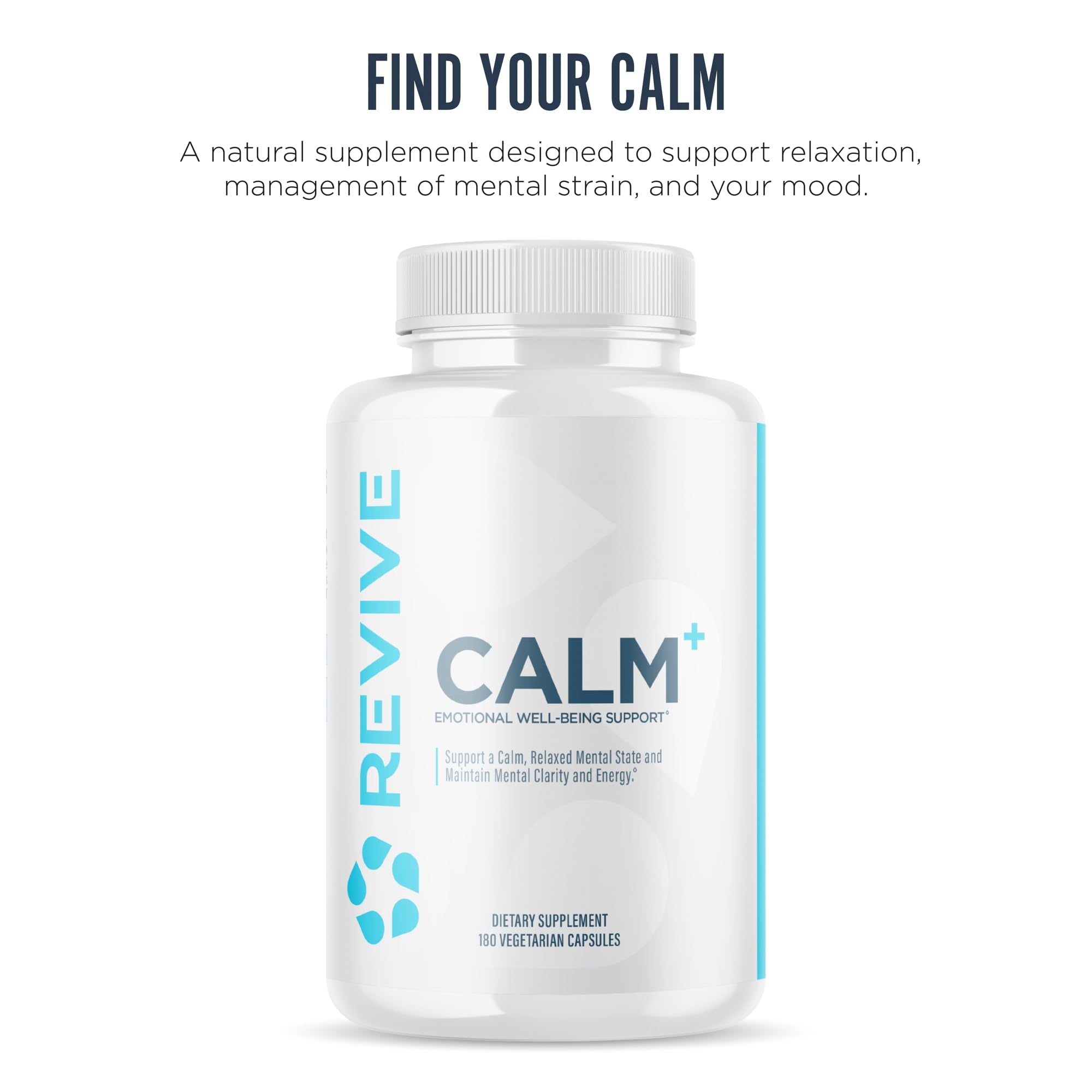 Revive MD Calm, Emotional Well-Being Support Supplement - Stress Management for Men & Women - Mood Enhancement Supplement Promotes Relaxation with L-Theanine, GABA & 5-HTP (180 Capsules, 30 Servings) - TrustMedUSA