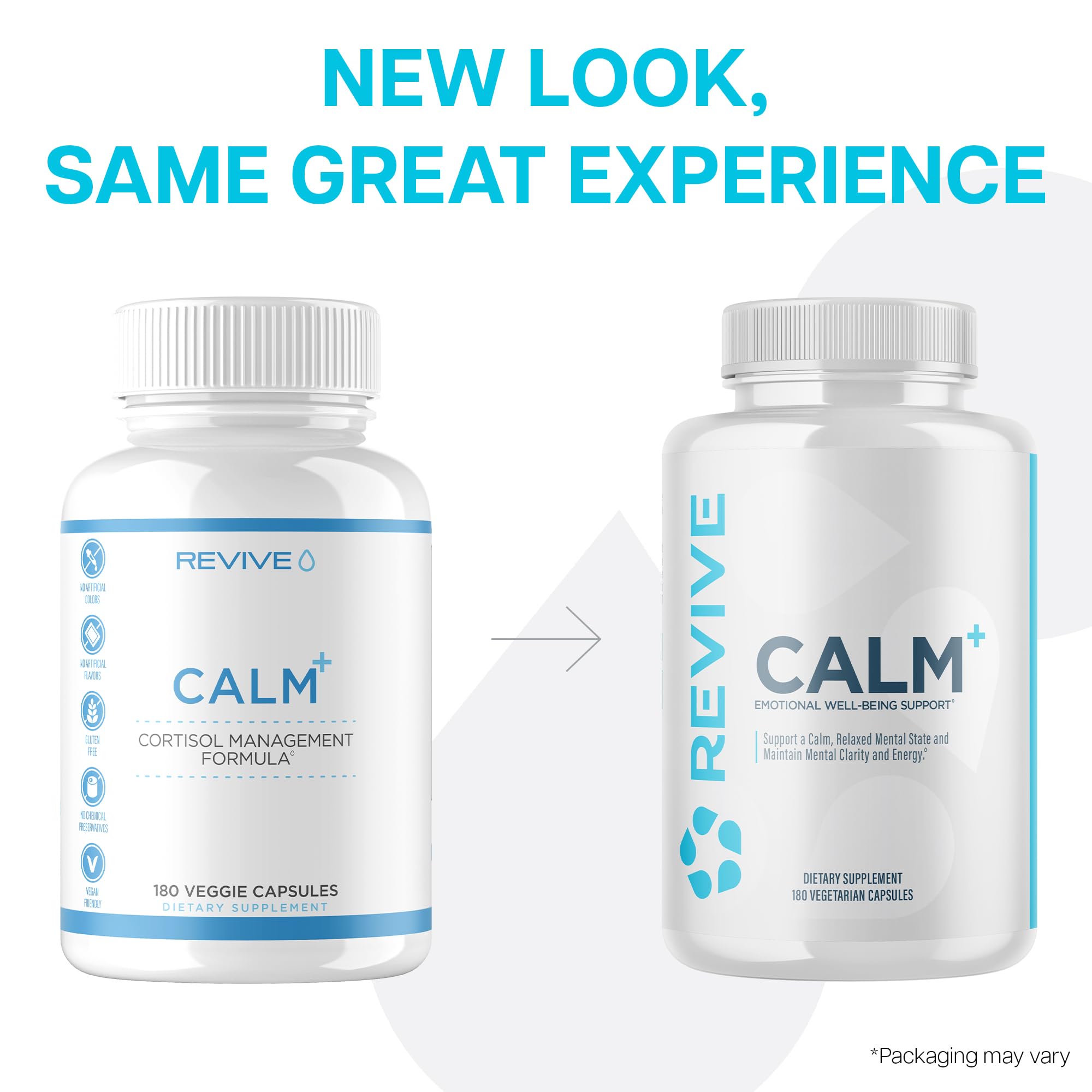 Revive MD Calm, Emotional Well-Being Support Supplement - Stress Management for Men & Women - Mood Enhancement Supplement Promotes Relaxation with L-Theanine, GABA & 5-HTP (180 Capsules, 30 Servings) - TrustMedUSA