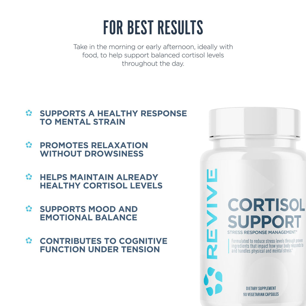 Revive MD Cortisol Manager, 90 Vegetarian Capsules - Cortisol Supplement w/Magnesium & L-Theanine Support Health, Focus, Energy, Fatigue, & Adrenal Gland Function - Vegan & Gluten-Free (30 Servings) - TrustMedUSA