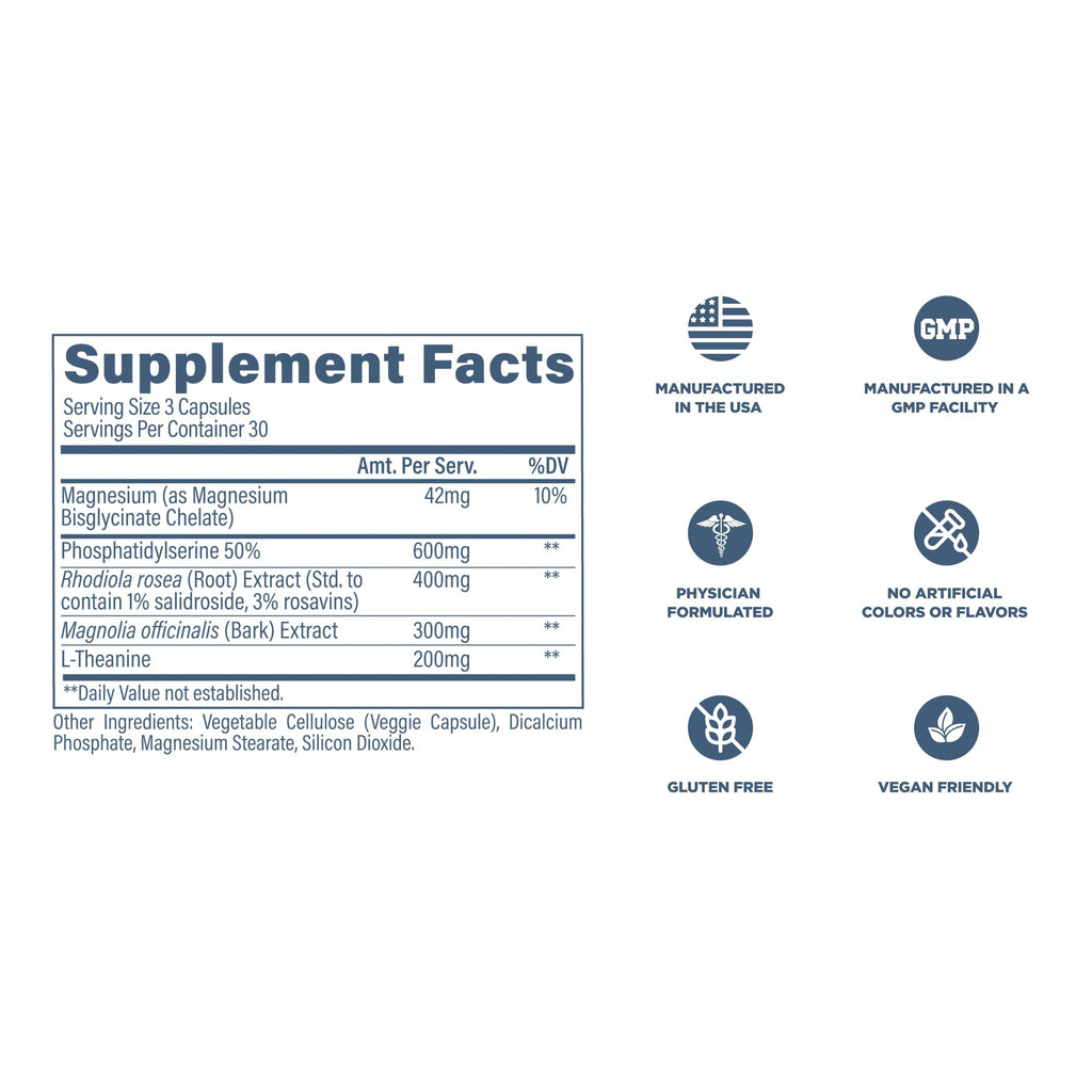 Revive MD Cortisol Manager, 90 Vegetarian Capsules - Cortisol Supplement w/Magnesium & L-Theanine Support Health, Focus, Energy, Fatigue, & Adrenal Gland Function - Vegan & Gluten-Free (30 Servings) - TrustMedUSA
