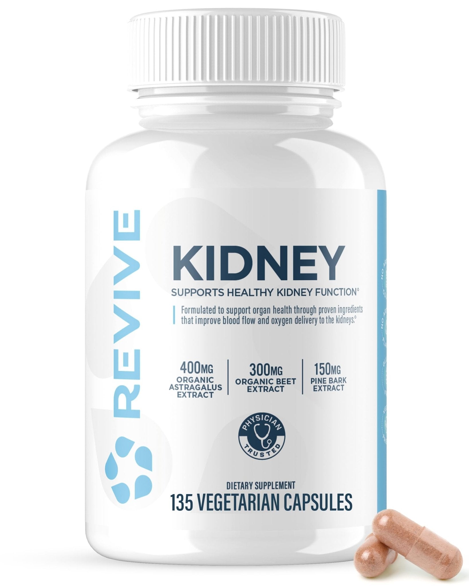 Revive MD Kidney Support Supplement for Men & Women – Kidney Cleanse & Detox Capsules for Overall Health & Function – Vegan-Friendly, Gluten-Free & Soy-Free (135 Vegetarian Capsules, 45 Servings) - TrustMedUSA