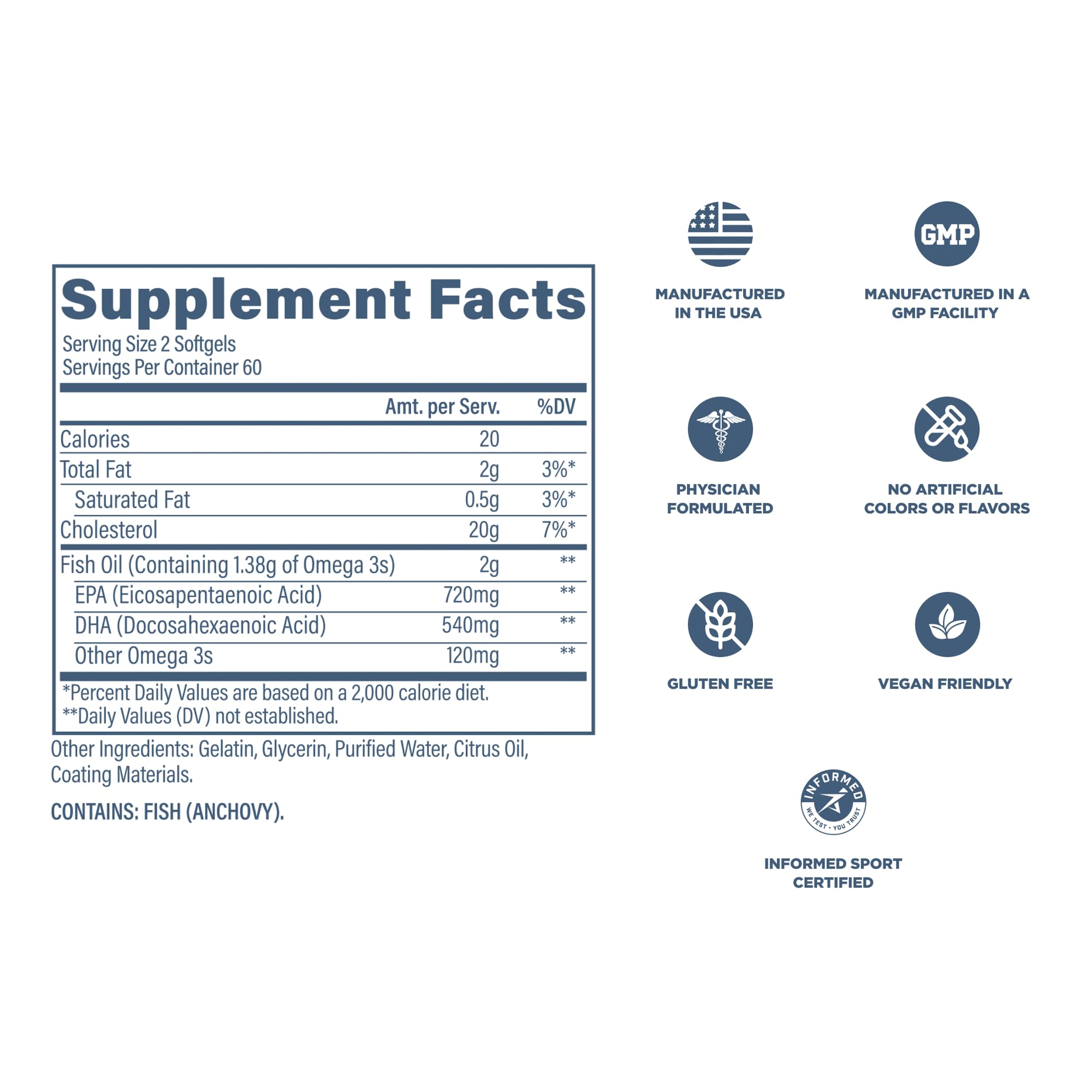 Revive MD Omega 3 Fish Oil Supplements for Men & Women – Softgels with EPA & DHA Fatty Acids for Healthy Skin & Joints, Heart & Brain Support – Vegan-Friendly, Gluten-Free (120 Softgels) - TrustMedUSA