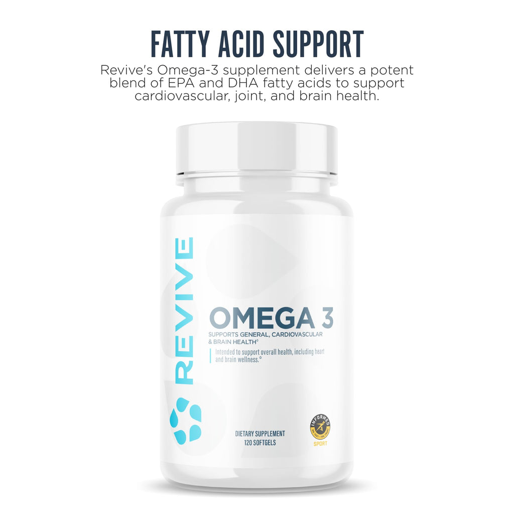 Revive MD Omega 3 Fish Oil Supplements for Men & Women – Softgels with EPA & DHA Fatty Acids for Healthy Skin & Joints, Heart & Brain Support – Vegan-Friendly, Gluten-Free (120 Softgels) - TrustMedUSA