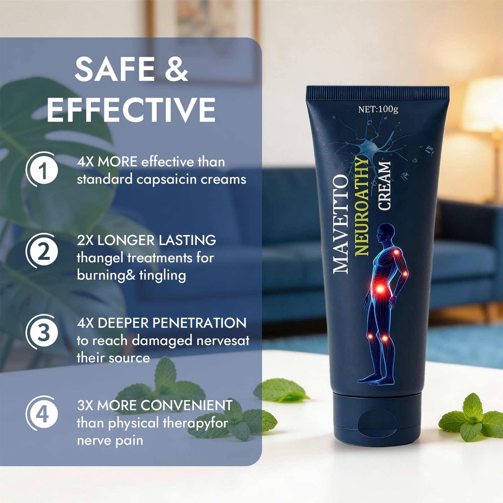ReviveNerve Capsacare Neuropathy Relief Cream, Fast-Absorbing Soothing Cream with Capsaicin, Arnica, Menthol, MSM & Glucosamine for Feet, Hands, Legs, Muscles, Joints and Back (2pcs) - TrustMedUSA