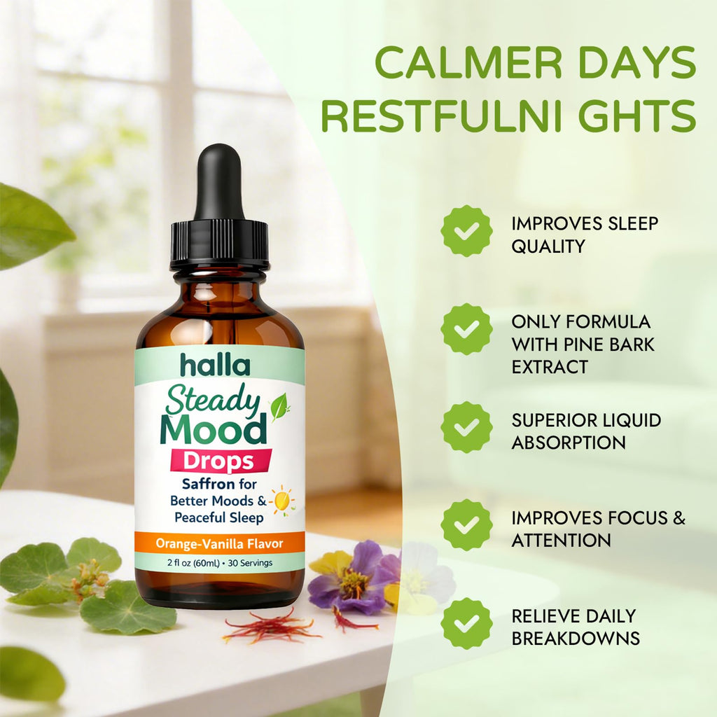 ReviveNerve Halla Steady Mood Drops, with Pine Bark Extract, Orange-Vanilla Flavor - Promotes Mood, Focus, Attention & Sleep Support - Liquid Drops(1pcs) - TrustMedUSA