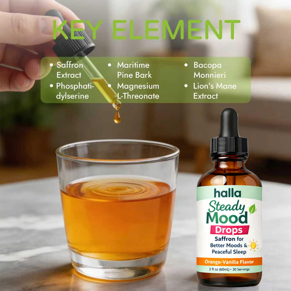 ReviveNerve Halla Steady Mood Drops, with Pine Bark Extract, Orange-Vanilla Flavor - Promotes Mood, Focus, Attention & Sleep Support - Liquid Drops(1pcs) - TrustMedUSA