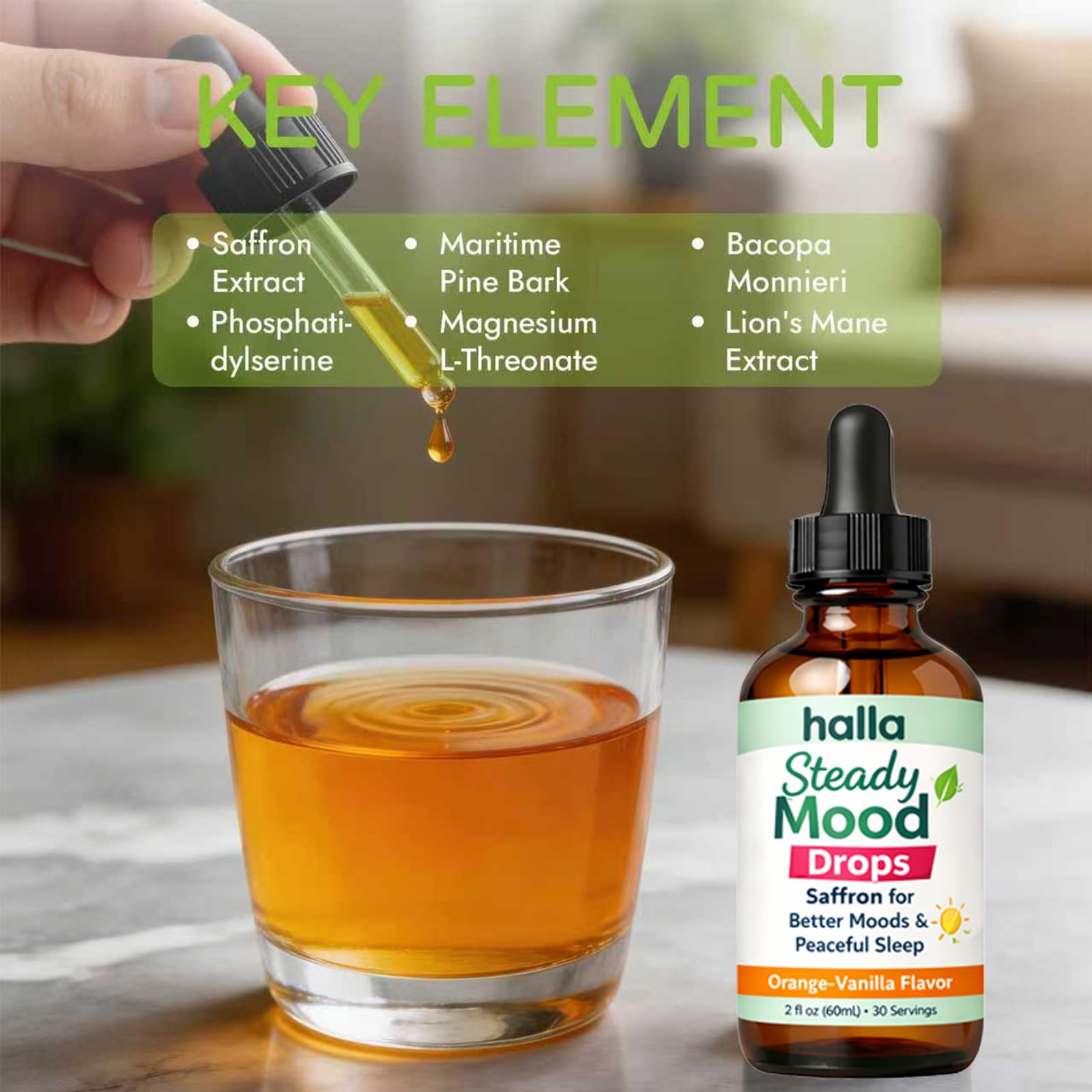 ReviveNerve Halla Steady Mood Drops, with Pine Bark Extract, Orange-Vanilla Flavor - Promotes Mood, Focus, Attention & Sleep Support - Liquid Drops(1pcs) - TrustMedUSA