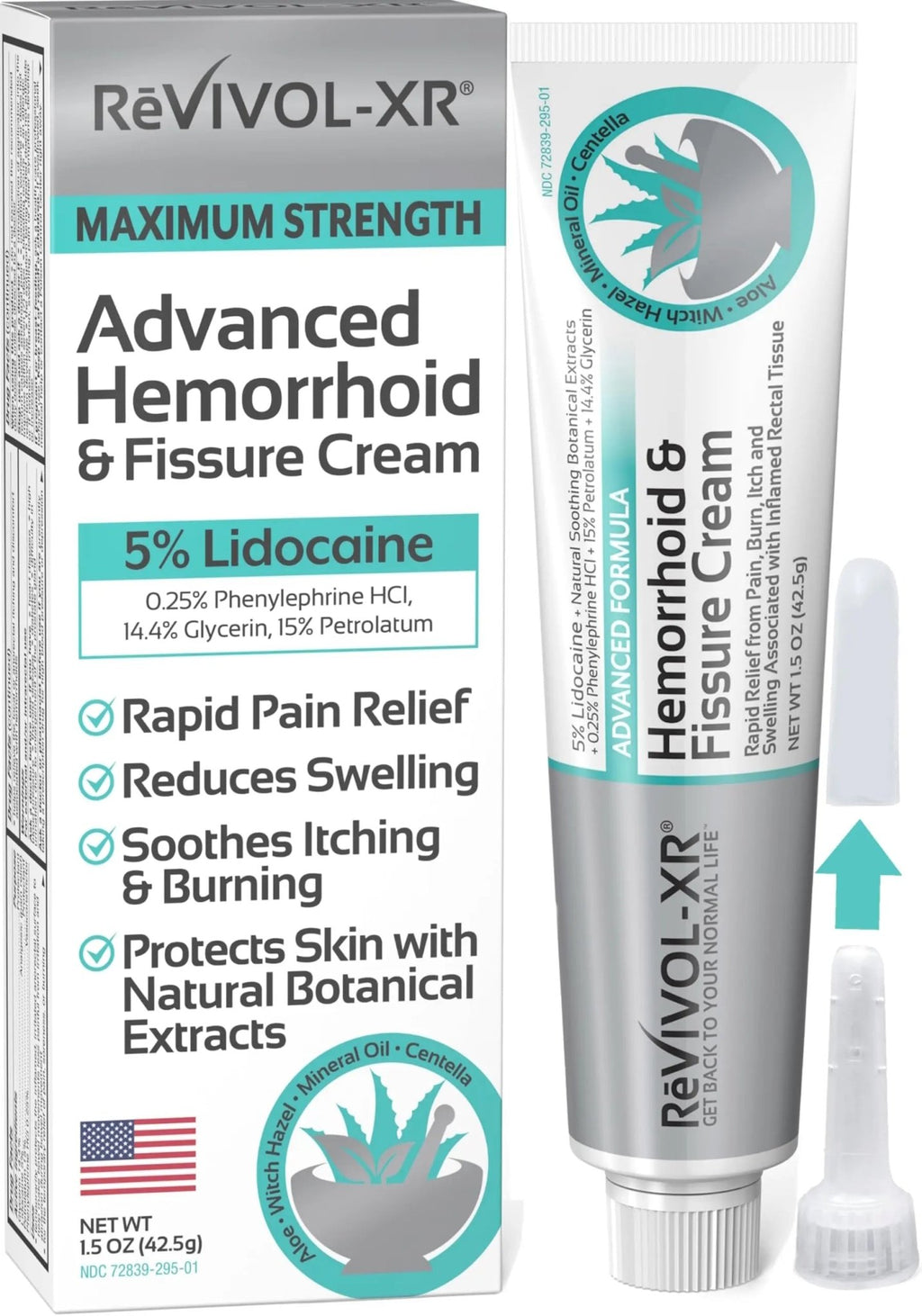 REVIVOL-XR Advanced Hemorrhoid Treatment. 5% Lidocaine + Shrinks + Protects Skin + Aloe + Witch Hazel + Botanicals, External & Internal Use. Most Complete OTC Ointment + Fissure Cream. Made in USA. - TrustMedUSA
