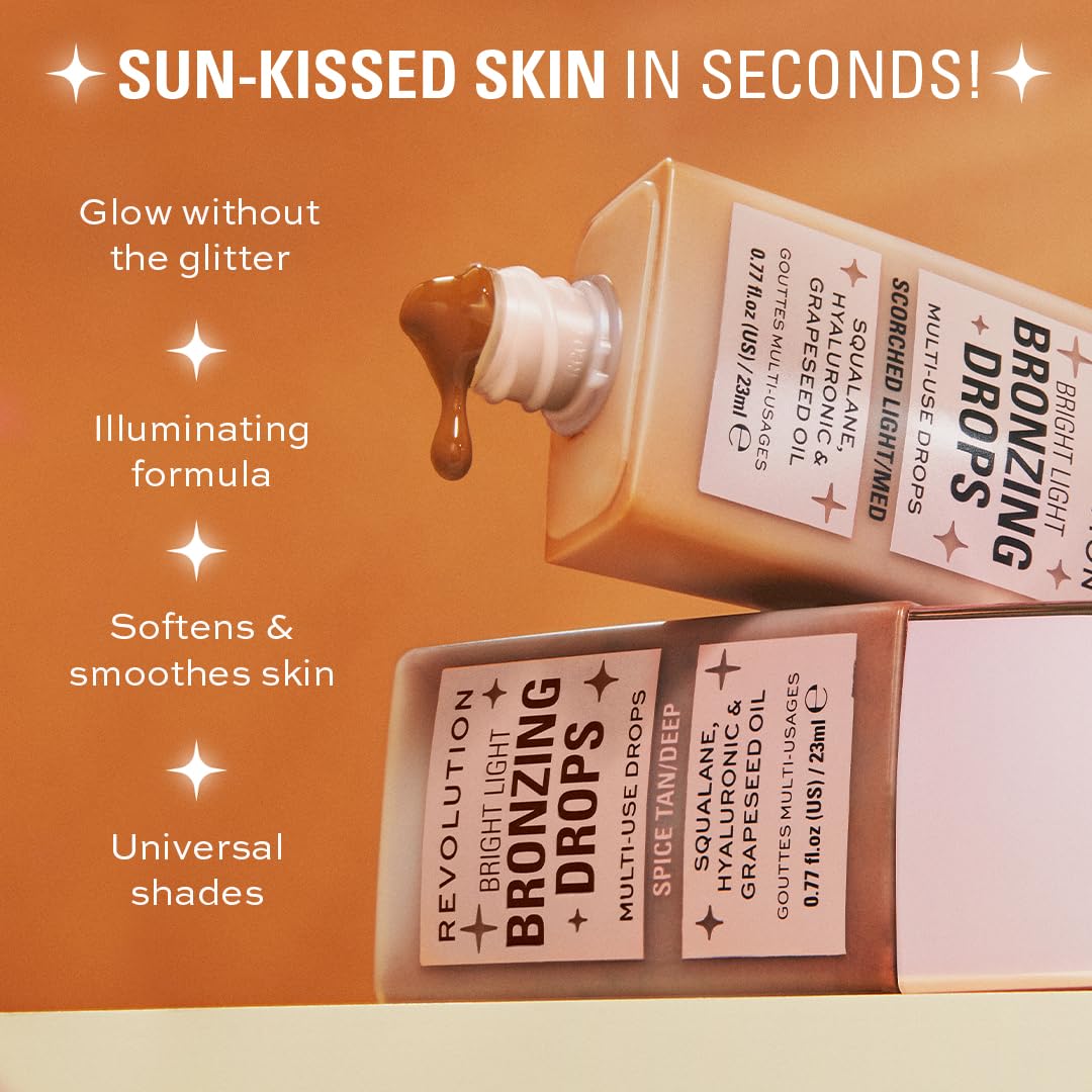 Revolution Beauty London, Bright Light Bronzing Drops, Bronze & Glow for Face & Body, Infused with Hyaluronic Acid, Vegan & Cruelty-Free, Bronze Summer, 0.77 fl oz - TrustMedUSA