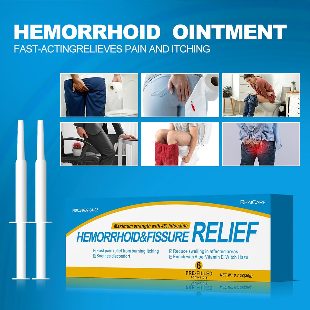 RHAICARE Hemorrhoid and Fissure Treatment Ointment (6 Pre-Filled Pack),Hemorrhoid and Fissure Cream Witch Hazel Maximum Strength Pain Relief,for Itching and Swelling - TrustMedUSA