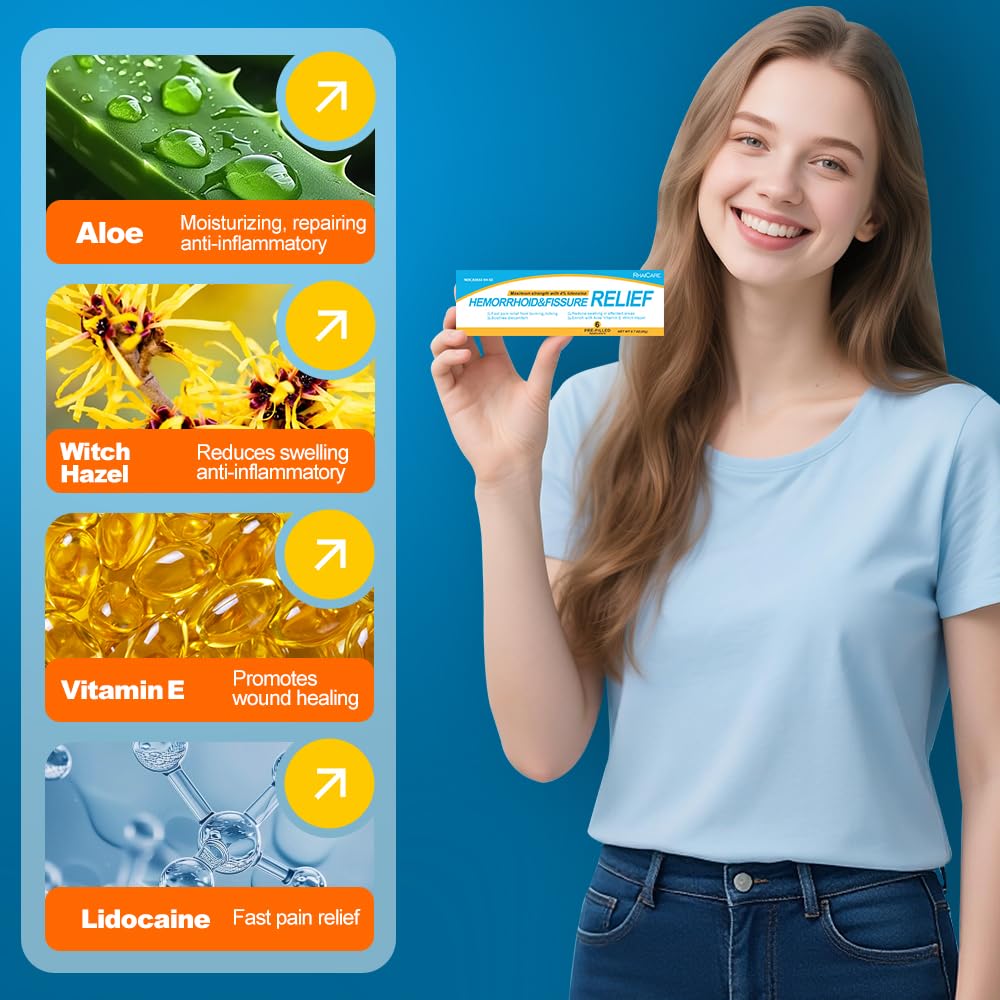 RHAICARE Hemorrhoid and Fissure Treatment Ointment (6 Pre-Filled Pack),Hemorrhoid and Fissure Cream Witch Hazel Maximum Strength Pain Relief,for Itching and Swelling - TrustMedUSA