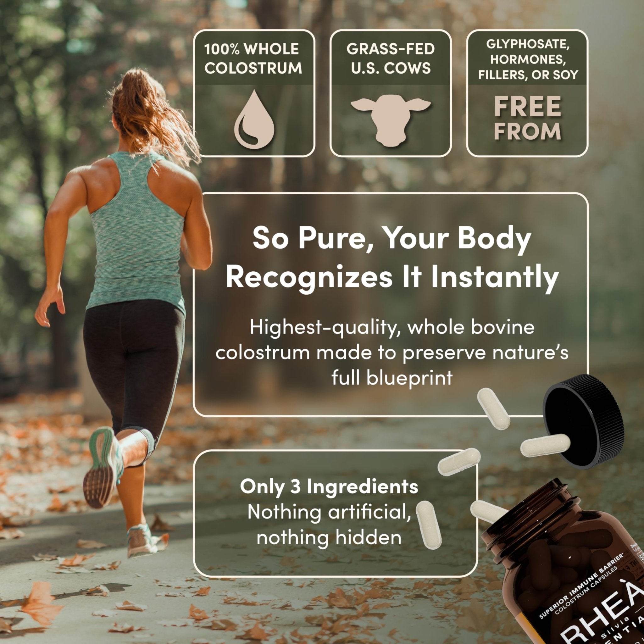 Rhea Bovine Colostrum Supplement for Women, Colostrum Capsules for Gut Health, Digestion, Bloating, Beauty, Immune Support, Bovine Colostrum for Humans, Colostrum Pills (60caps) - TrustMedUSA