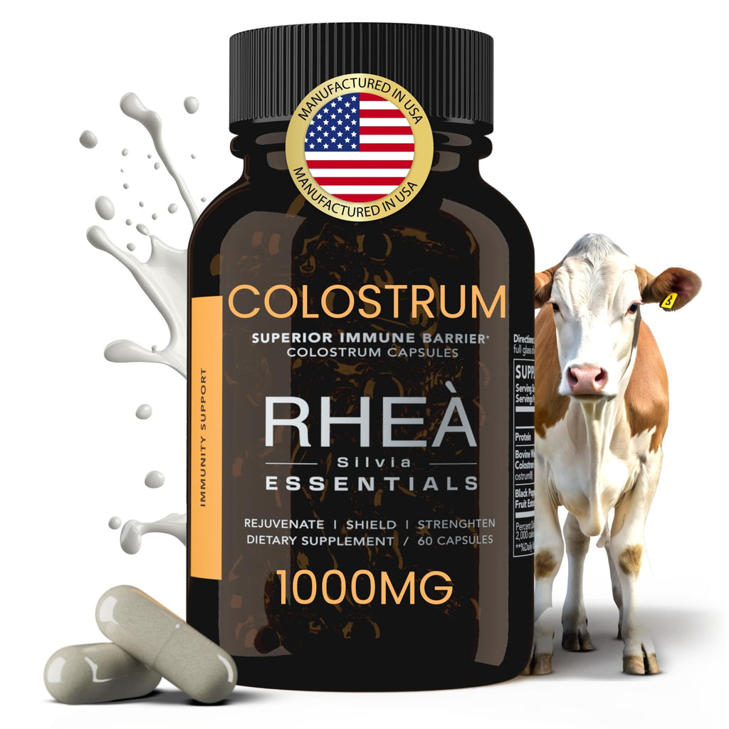 Rhea Bovine Colostrum Supplement for Women, Colostrum Capsules for Gut Health, Digestion, Bloating, Beauty, Immune Support, Bovine Colostrum for Humans, Colostrum Pills (60caps) - TrustMedUSA
