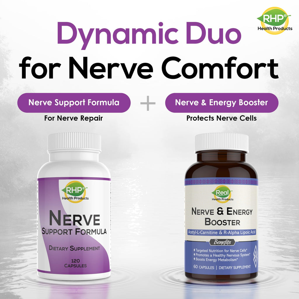 RHP Nerve Support Formula. Nutritional Support of Neuropathy, Nerve Relief from Aches, Nerve Pain & Discomfort. B-Complex with Benfotiamine and Methyl B12. 120 Capsules - TrustMedUSA