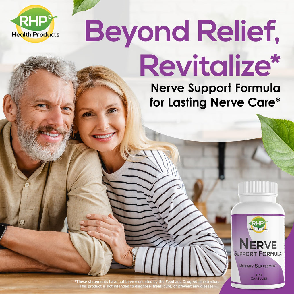 RHP Nerve Support Formula. Nutritional Support of Neuropathy, Nerve Relief from Aches, Nerve Pain & Discomfort. B-Complex with Benfotiamine and Methyl B12. 120 Capsules - TrustMedUSA