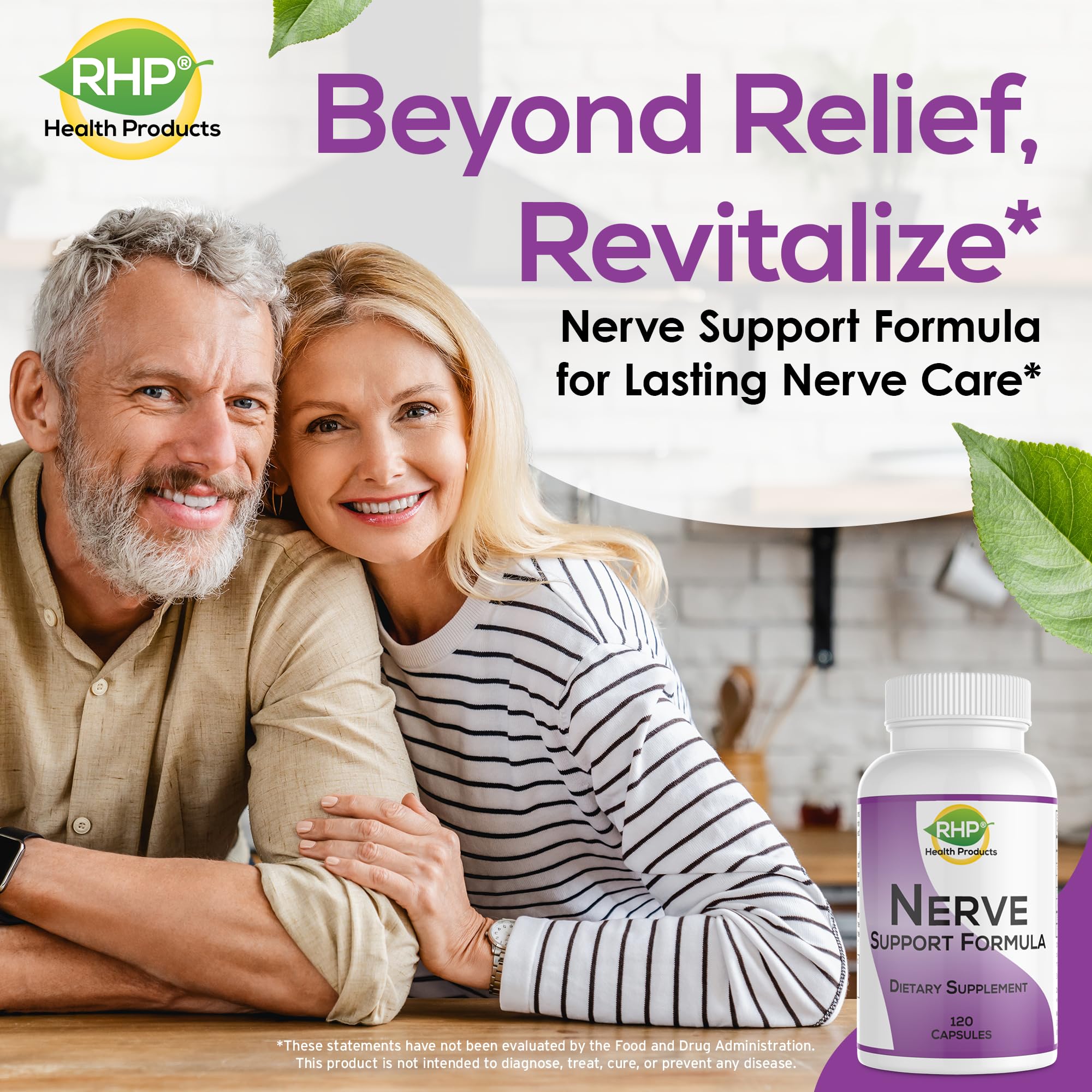 RHP Nerve Support Formula. Nutritional Support of Neuropathy, Nerve Relief from Aches, Nerve Pain & Discomfort. B-Complex with Benfotiamine and Methyl B12. 120 Capsules - TrustMedUSA