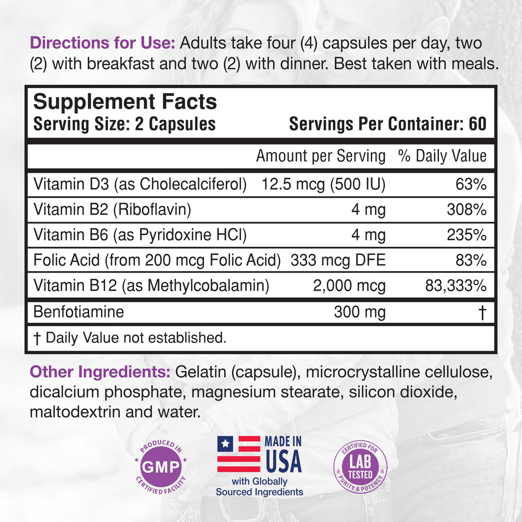 RHP Nerve Support Formula. Nutritional Support of Neuropathy, Nerve Relief from Aches, Nerve Pain & Discomfort. B-Complex with Benfotiamine and Methyl B12. 120 Capsules - TrustMedUSA