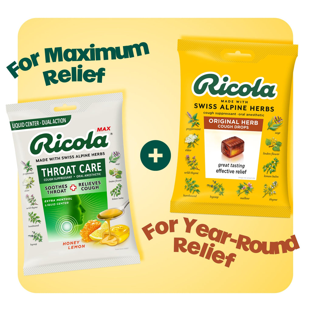 Ricola Original Herb Cough Drops with Menthol - Cough and Sore Throat Relief - 45 Count - Herbal Throat Lozenges - Maple Wellness Supplements