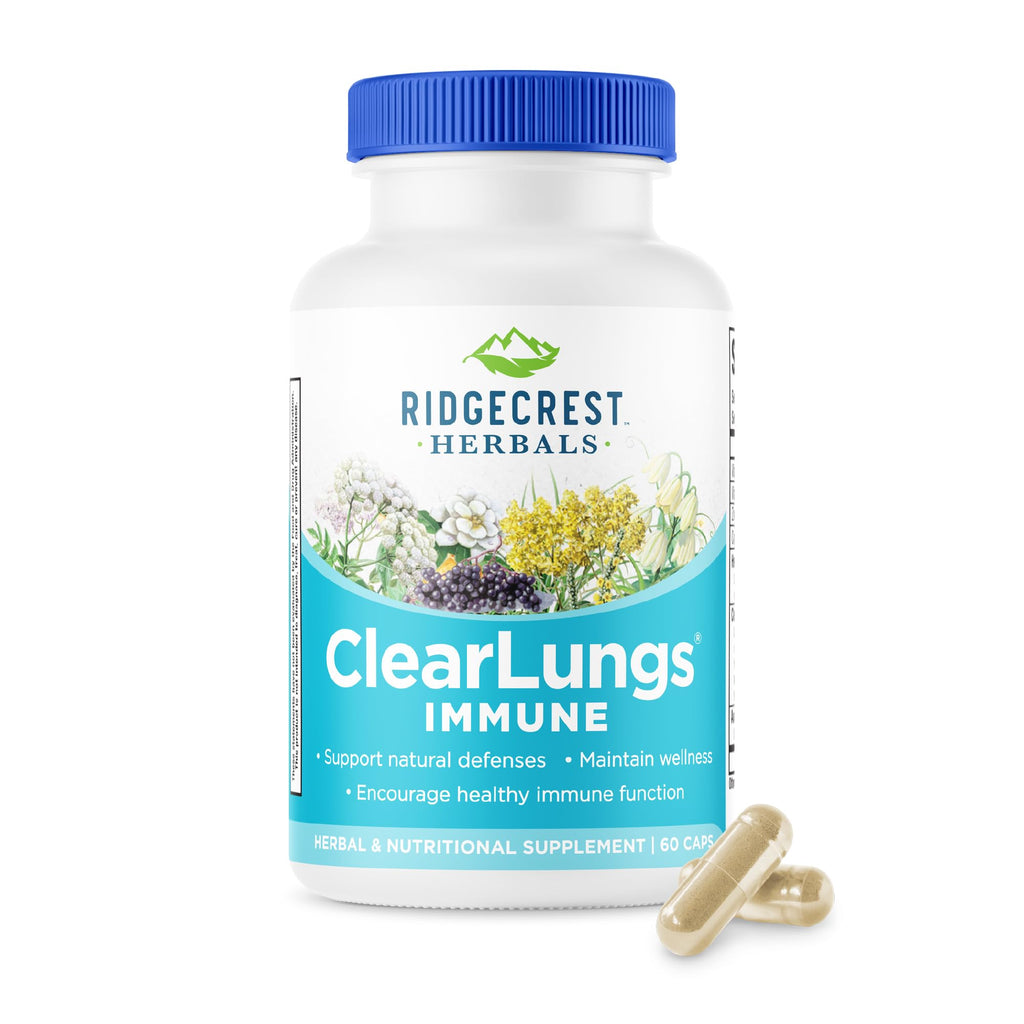 RidgeCrest Herbals ClearLungs Immune, Lung Support Supplement with Elderberry, Zinc, Vitamin C, Vitamin A, Olive Leaf, Mullein, Lung Wellness Formula for Respiratory Health (60 Vegan Caps, 30 Serv) - TrustMedUSA