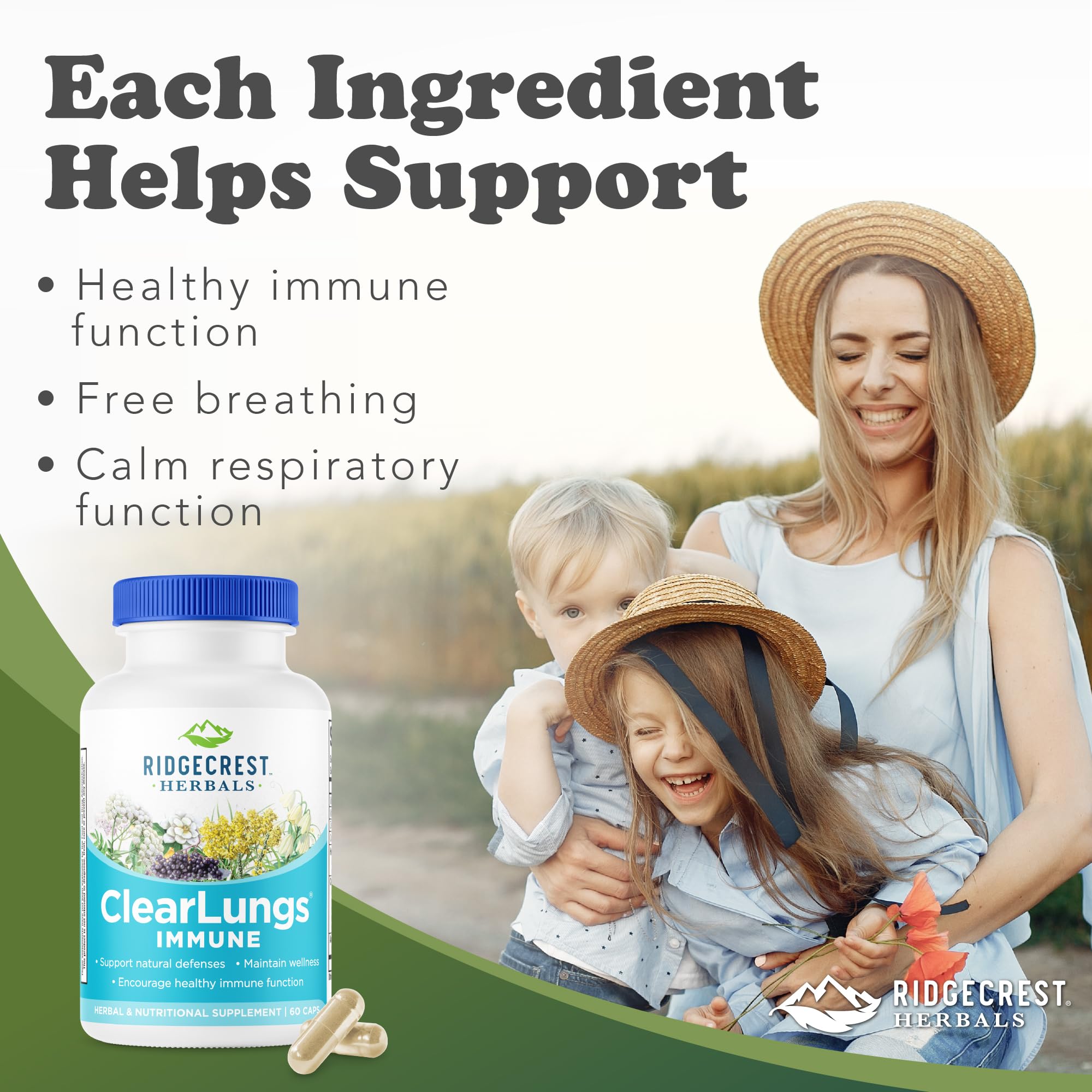 RidgeCrest Herbals ClearLungs Immune, Lung Support Supplement with Elderberry, Zinc, Vitamin C, Vitamin A, Olive Leaf, Mullein, Lung Wellness Formula for Respiratory Health (60 Vegan Caps, 30 Serv) - TrustMedUSA