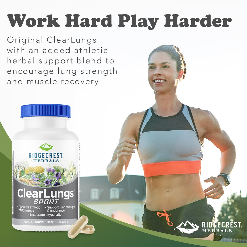 Ridgecrest Herbals ClearLungs Sport, Oxygen Intake and Lung Support Formula with Cordyceps, Rhodiola, Eleuthero (60 Vegan Caps, 30 Serv) - TrustMedUSA
