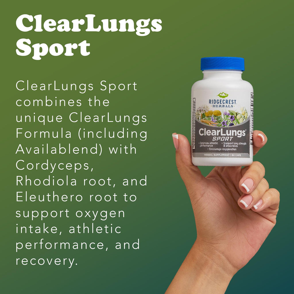 Ridgecrest Herbals ClearLungs Sport, Oxygen Intake and Lung Support Formula with Cordyceps, Rhodiola, Eleuthero (60 Vegan Caps, 30 Serv) - TrustMedUSA