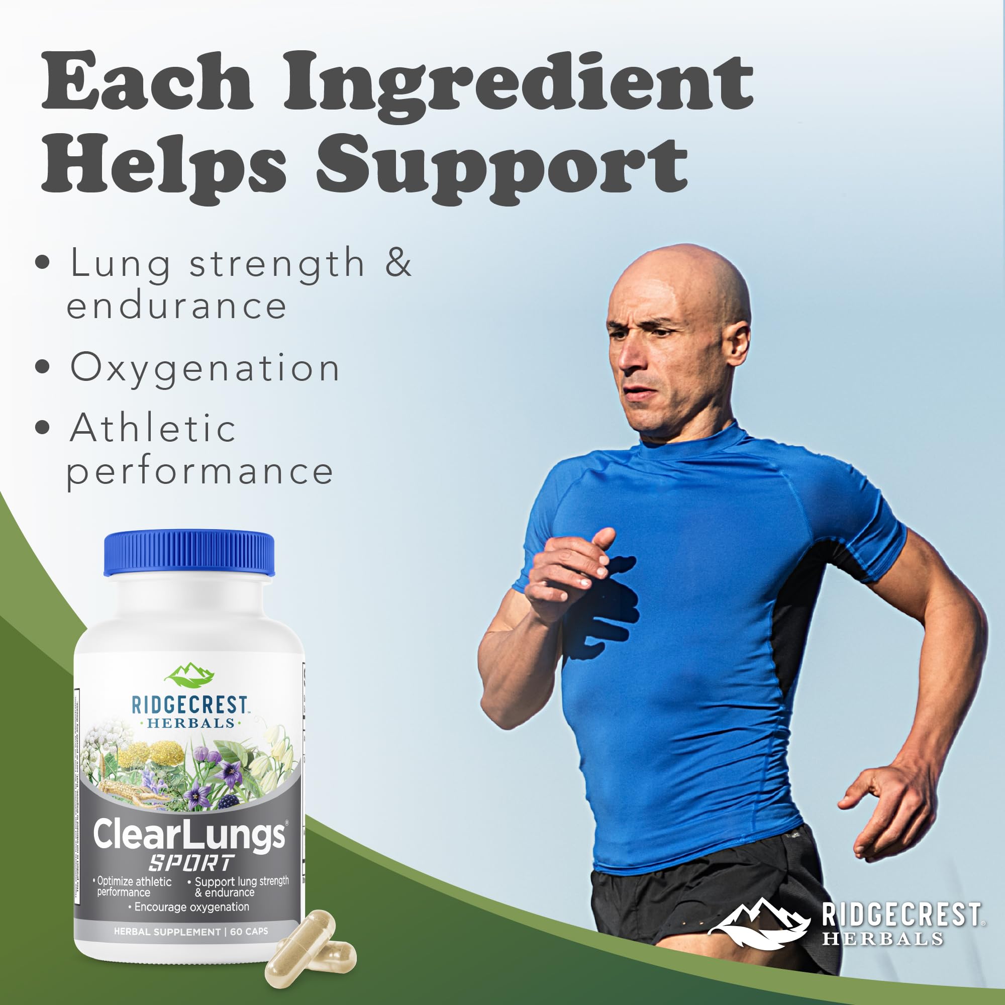 Ridgecrest Herbals ClearLungs Sport, Oxygen Intake and Lung Support Formula with Cordyceps, Rhodiola, Eleuthero (60 Vegan Caps, 30 Serv) - TrustMedUSA