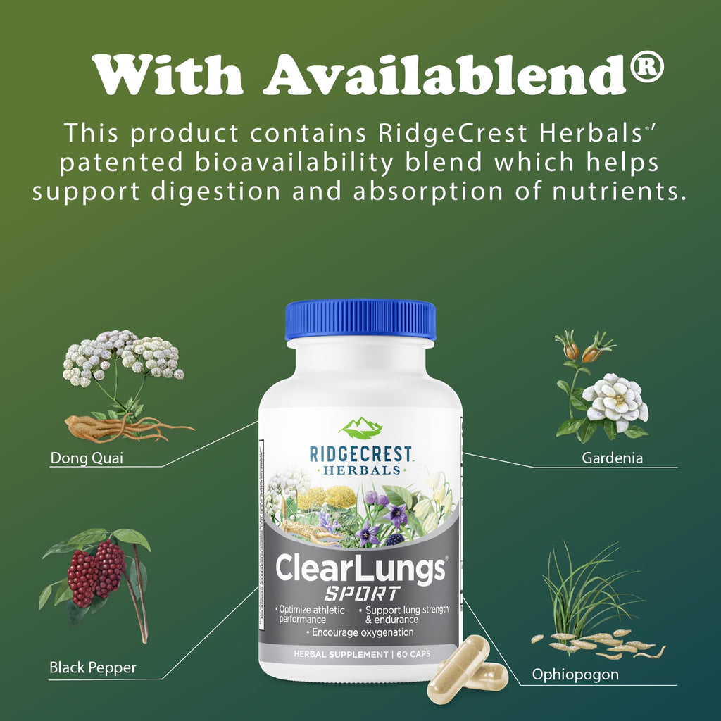 Ridgecrest Herbals ClearLungs Sport, Oxygen Intake and Lung Support Formula with Cordyceps, Rhodiola, Eleuthero (60 Vegan Caps, 30 Serv) - TrustMedUSA