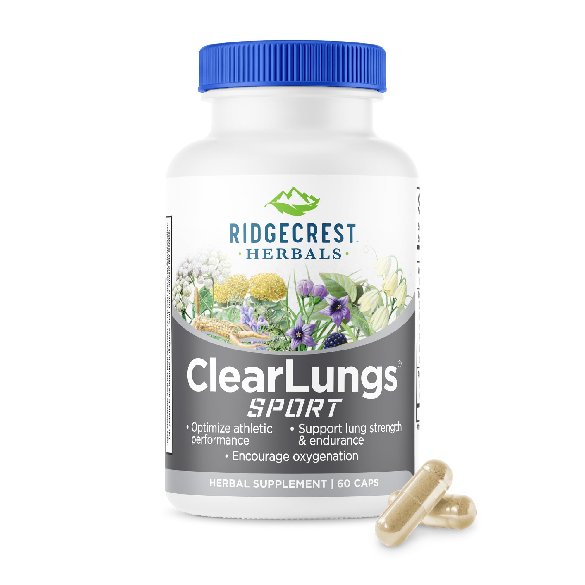 Ridgecrest Herbals ClearLungs Sport, Oxygen Intake and Lung Support Formula with Cordyceps, Rhodiola, Eleuthero (60 Vegan Caps, 30 Serv) - TrustMedUSA