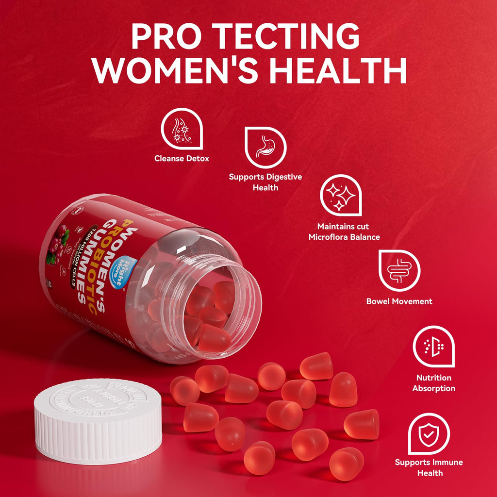 Right More Probiotic for Women Gummies,Feminine Balance Gummies, -1200 Billion Compound, Digestive & Immune Support, Supports Vaginal Health Prebiotics, Natural Cranberry Flavor, Vegan, 60 Gummies - Maple Wellness Supplements