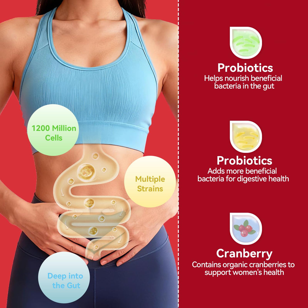 Right More Probiotic for Women Gummies,Feminine Balance Gummies, -1200 Billion Compound, Digestive & Immune Support, Supports Vaginal Health Prebiotics, Natural Cranberry Flavor, Vegan, 60 Gummies - Maple Wellness Supplements