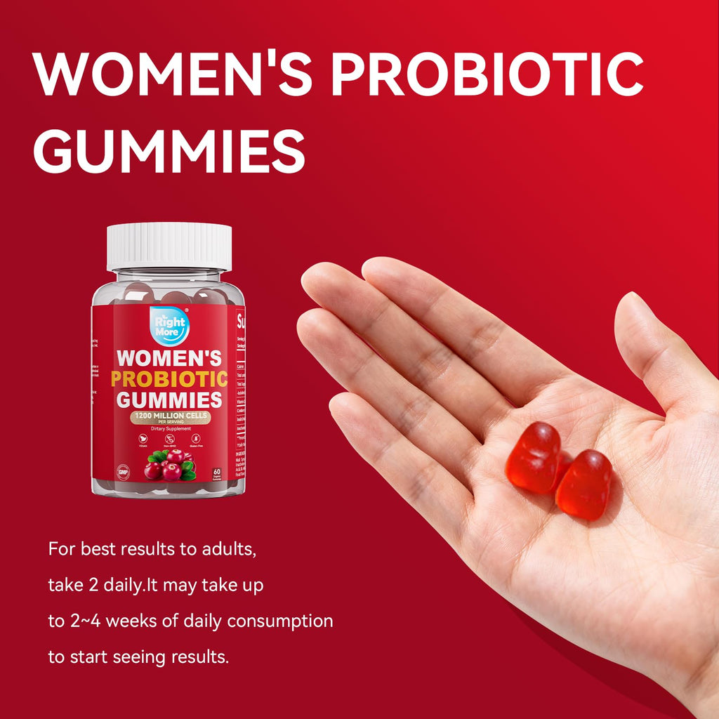 Right More Probiotic for Women Gummies,Feminine Balance Gummies, -1200 Billion Compound, Digestive & Immune Support, Supports Vaginal Health Prebiotics, Natural Cranberry Flavor, Vegan, 60 Gummies - Maple Wellness Supplements