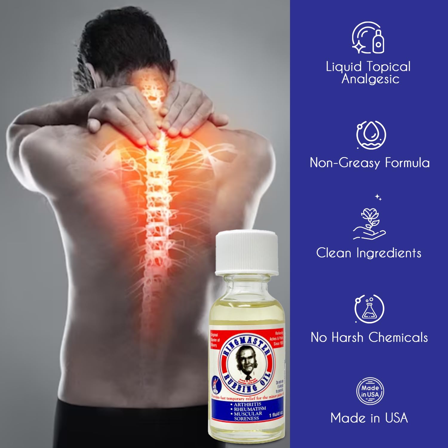 Ringmaster Rubbing Oil Pain Relief Since 1950 Made in USA for Arthritis, Rheumatism, Muscular Joint Soreness (1 oz) - TrustMedUSA