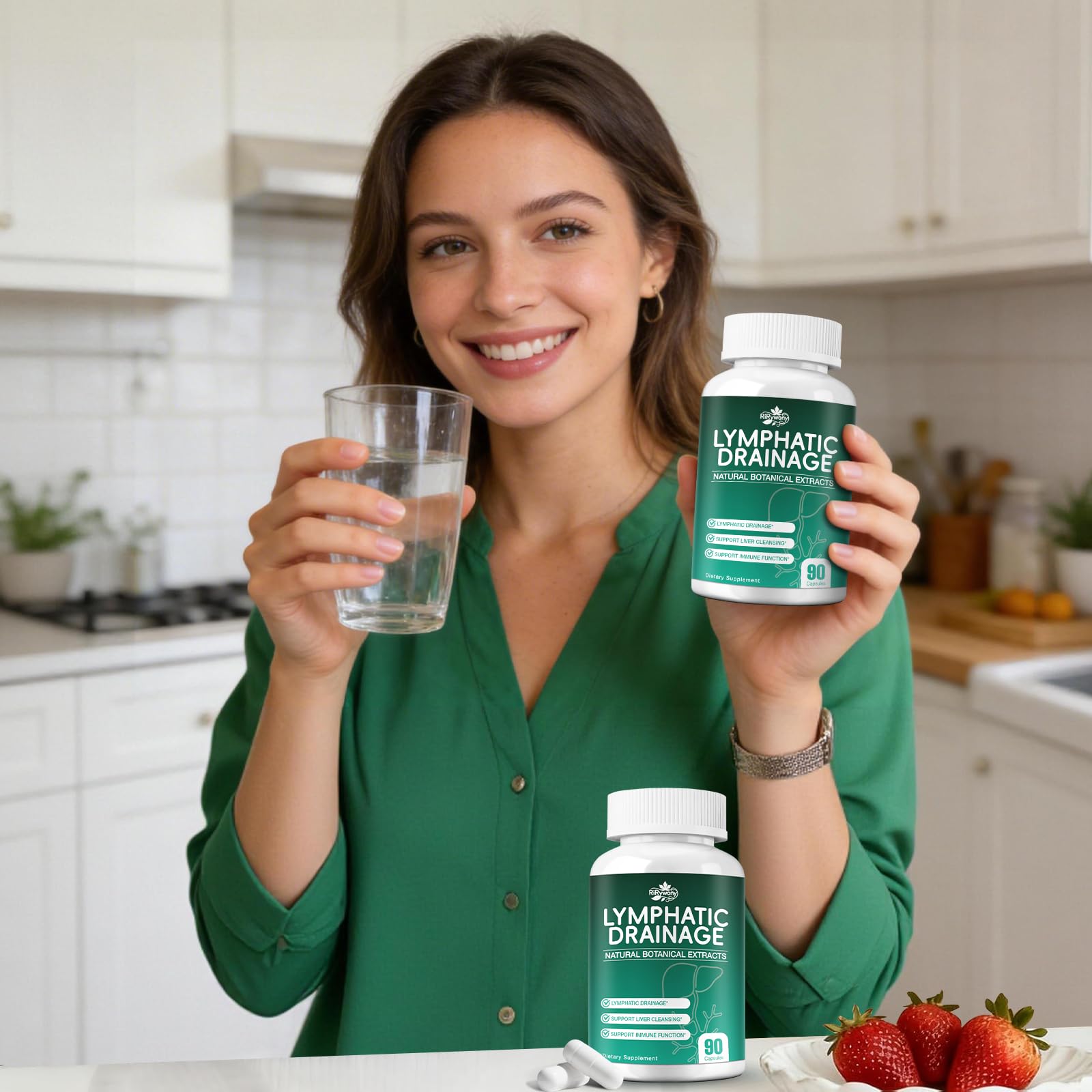 RiRywony Lymphatic Drainage Supplements & Liver Cleanse Detox Repair Capsules – Natural Herbal Supplement with Echinacea, Supports Lymphatic System, Fluid Balance & Immune Health, 90 Capsules - Maple Wellness Supplements