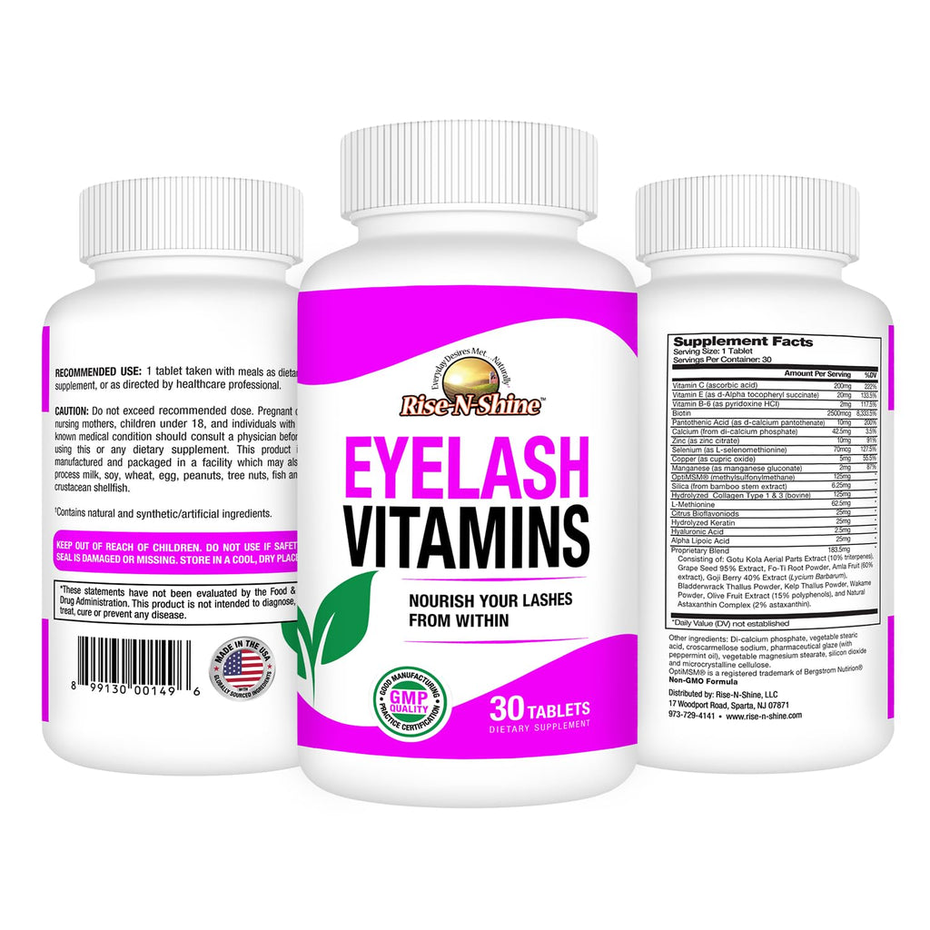 Rise-N-Shine Eyelash Growth Vitamins, Premium Lash Strengthening Supplement with Collagen, Keratin 30 Day Supply - TrustMedUSA