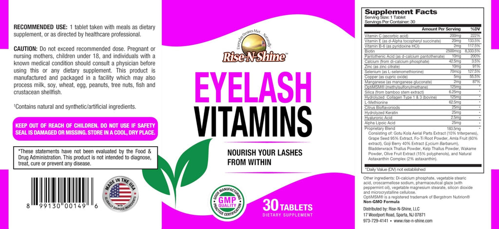 Rise-N-Shine Eyelash Growth Vitamins, Premium Lash Strengthening Supplement with Collagen, Keratin 30 Day Supply - TrustMedUSA