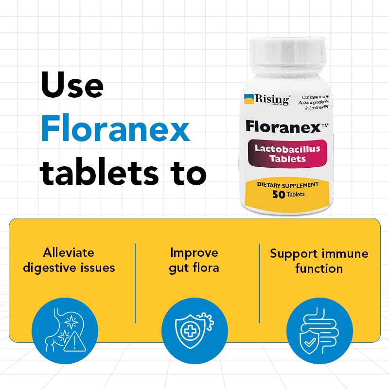 Rising Health - Floranex Tablets - Lactobacillus Probiotic Dietary Supplements - 50 Tablets - TrustMedUSA