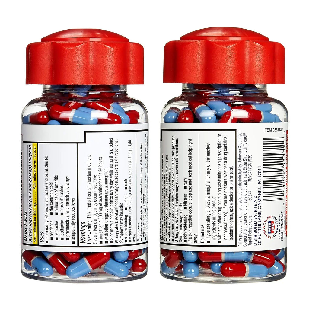 Rite Aid Extra Strength 500mg Acetaminophen Rapid Release Gelcaps - 150 Count | Joint, Muscle, Arthritis, Back Pain Relief - TrustMedUSA
