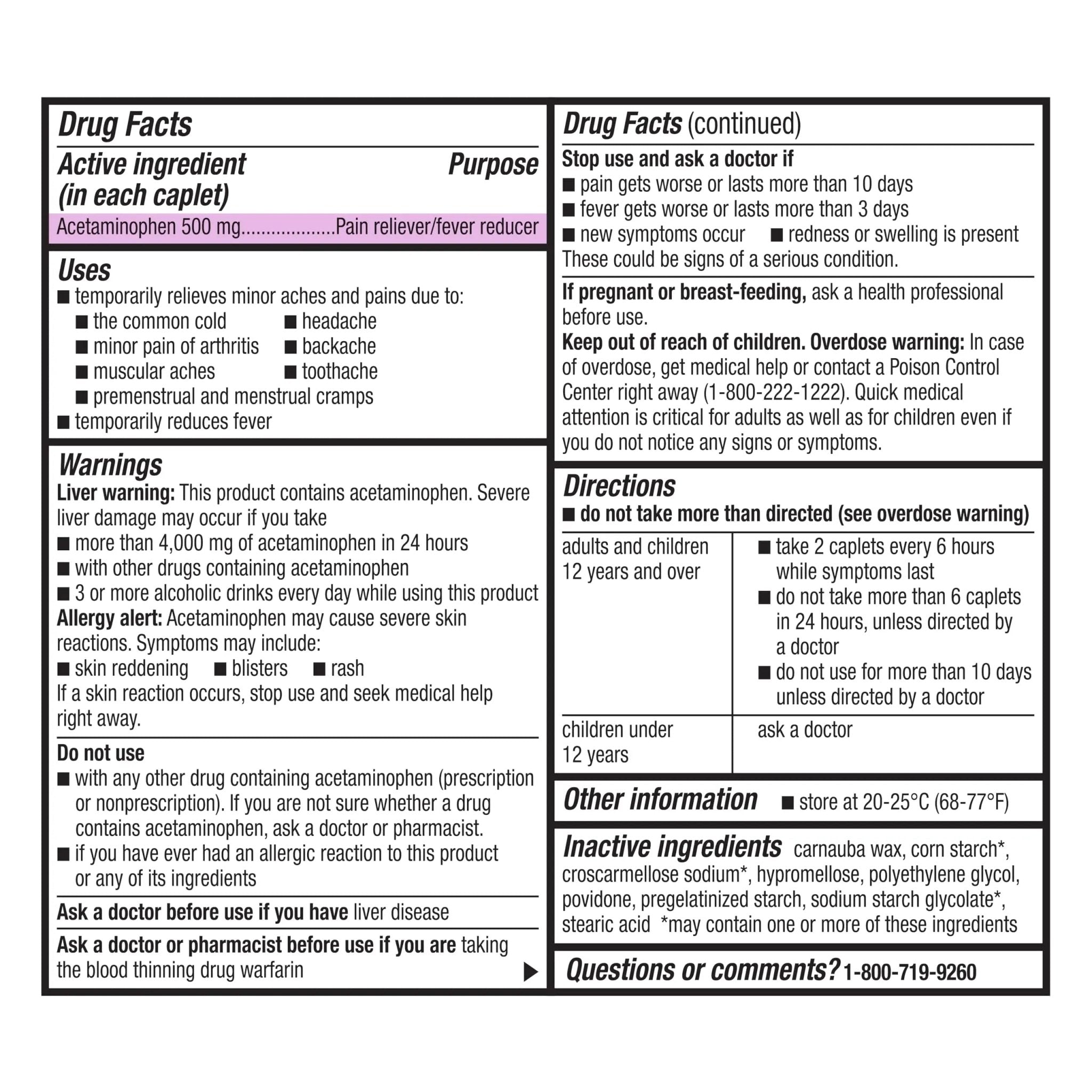 Rite Aid Extra Strength Acetaminophen, 500mg - 500 Caplets | Pain Reliever & Fever Reducer for Migraines, Joint Pain, Muscle or Back Pain, and Menstrual Pain - TrustMedUSA