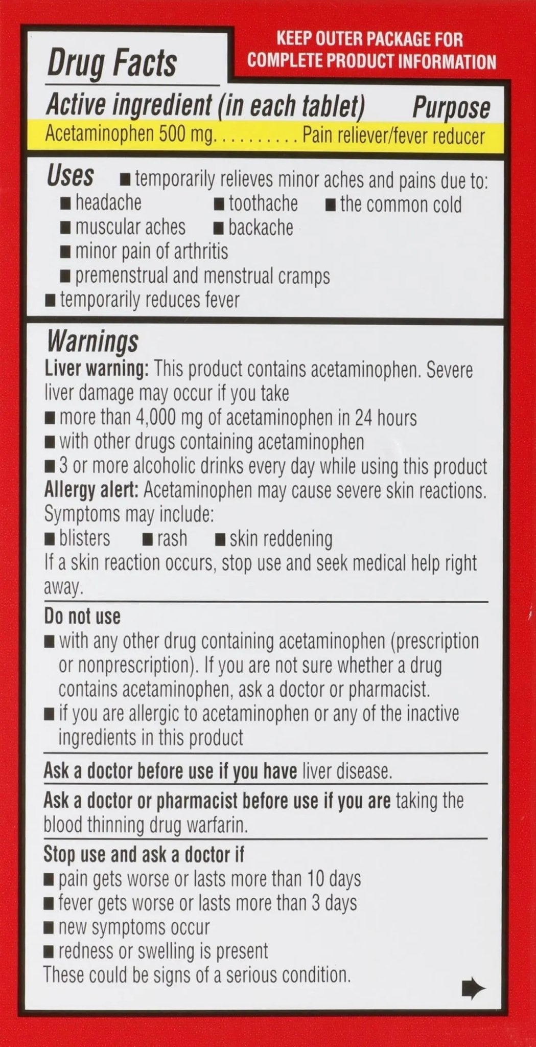 Rite Aid Extra Strength Acetaminophen Easy Tabs Tablets, 500 mg - 100 Count | Pain Reliever & Fever Reducer | Migraine Relief Products | Joint Pain Relief | Muscle Pain Relief | Menstrual Pain Relief - TrustMedUSA