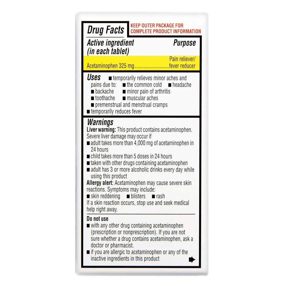 Rite Aid Regular Strength Pain Relief Acetaminophen, 325mg - 100 Tablets | Pain Reliever and Fever Reducer | Joint Pain Relief | Muscle Pain Relief | Arthritis Pain Relief | Back Pain Relief Products - TrustMedUSA