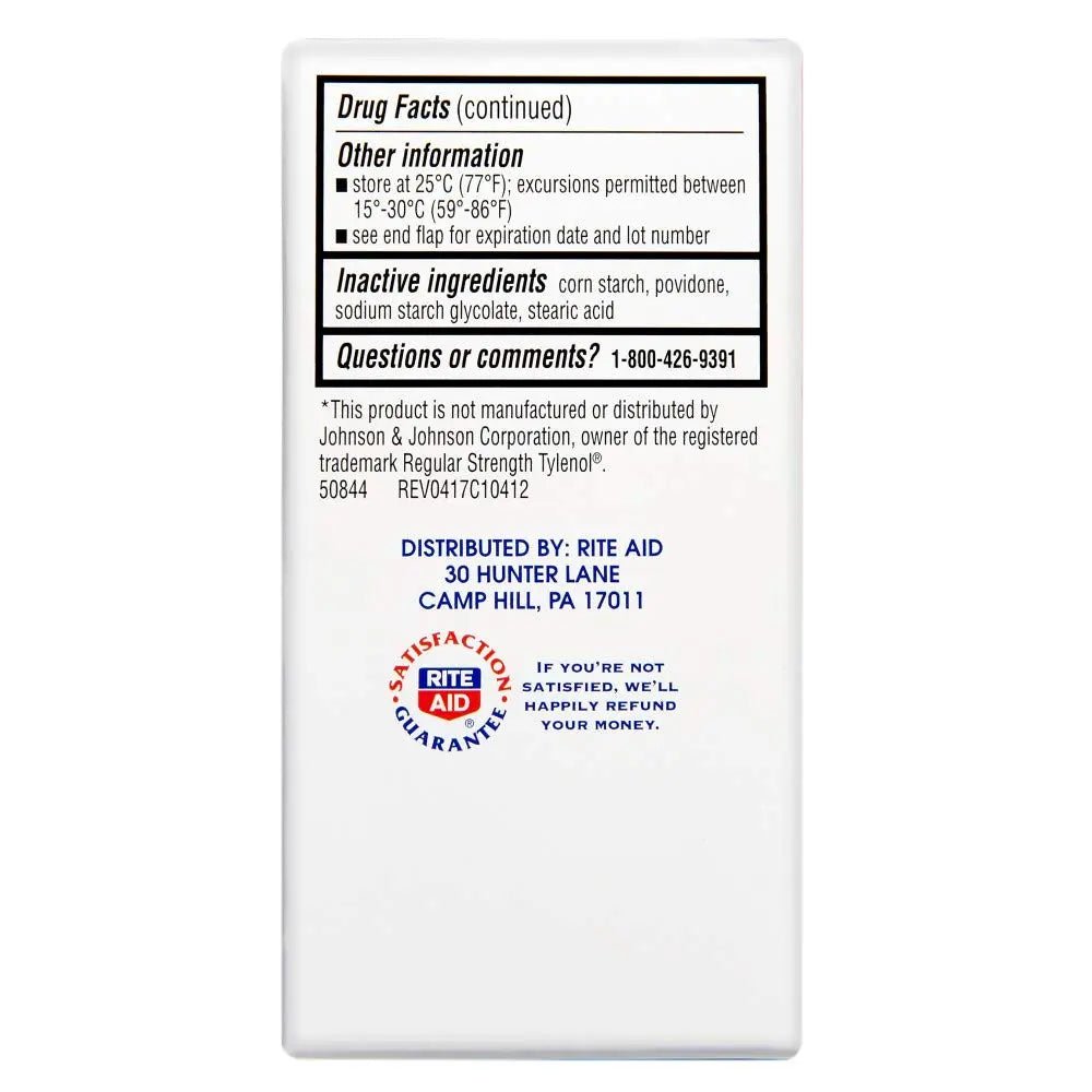 Rite Aid Regular Strength Pain Relief Acetaminophen, 325mg - 100 Tablets | Pain Reliever and Fever Reducer | Joint Pain Relief | Muscle Pain Relief | Arthritis Pain Relief | Back Pain Relief Products - TrustMedUSA