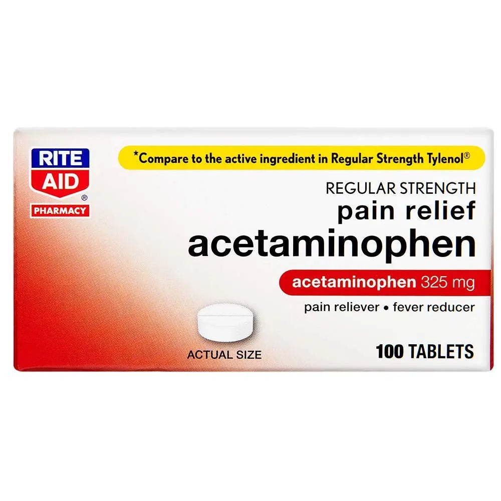 Rite Aid Regular Strength Pain Relief Acetaminophen, 325mg - 100 Tablets | Pain Reliever and Fever Reducer | Joint Pain Relief | Muscle Pain Relief | Arthritis Pain Relief | Back Pain Relief Products - TrustMedUSA