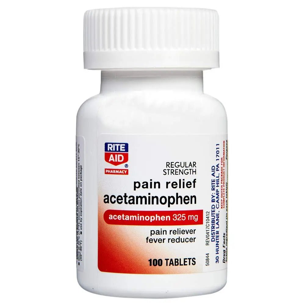 Rite Aid Regular Strength Pain Relief Acetaminophen, 325mg - 100 Tablets | Pain Reliever and Fever Reducer | Joint Pain Relief | Muscle Pain Relief | Arthritis Pain Relief | Back Pain Relief Products - TrustMedUSA